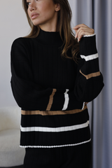 Siyah Çizgi Detaylı Triko İkili Takım