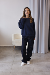Lacivert Bisiklet Yaka Oversize Sweatshirt