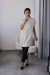 Krem Triko Detaylı Yarım Kol Tunik