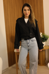 Siyah Reglan Kısa Ceket