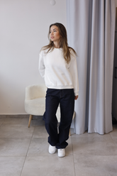 Beyaz Bisiklet Yaka Oversize Sweatshirt