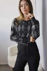 Siyah Kemerli Düğmeli Triko Hırka