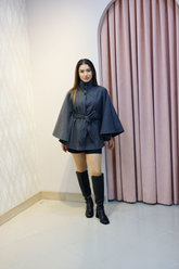 Antrasit Kemer Detaylı Kaşe Panço