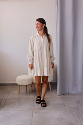 Ekru Kat Detaylı Gömlek Tunik