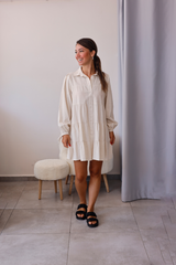 Ekru Kat Detaylı Gömlek Tunik