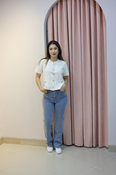 Yüksek Bel Taşlı Düz Paça Jean