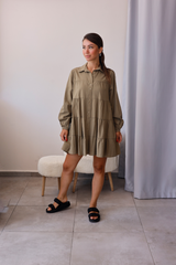 Haki Kat Detaylı Gömlek Tunik