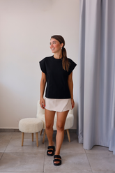 Siyah Basic Fit Kap Kollu Tişört