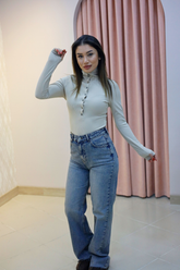 Krem Ottoman Düğmeli Fit Bluz