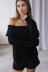 Siyah Madonna Yaka Triko Kazak