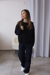 Siyah Bisiklet Yaka Oversize Sweatshirt