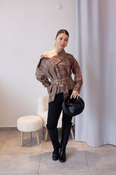 Vizon Ekose Zımba Detaylı Kruvaze Tasarım Gömlek