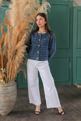 Koyu Mavi Kare Punch Kot Ceket