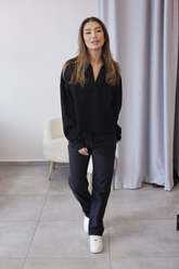 Siyah Kapüşonlu Oversize Sweatshirt