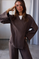 Kahve Tensel Kimono Takım
