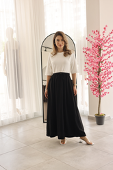 Siyah Keten Cepli Belden Lastikli Etek