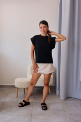 Siyah Basic Fit Kap Kollu Tişört