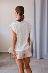 Beyaz Basic Fit Kap Kollu Tişört