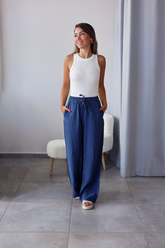 Mavi Tensel Kumaş Pantolon