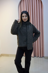 Kahverengi Peluş Şal Yaka Kısa Kaban