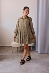 Haki Kat Detaylı Gömlek Tunik