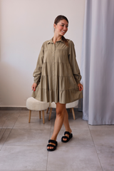 Haki Kat Detaylı Gömlek Tunik