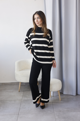 Siyah Beyaz Çizgili Triko İkili Takım