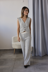 Çizgi Desenli Yelekli Triko Takım