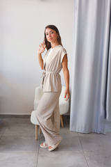 Bej İnce Kuşaklı Poliviskon Takım