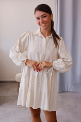 Ekru Kat Detaylı Gömlek Tunik