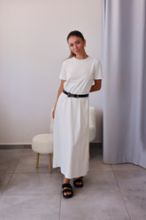 Ekru Basic Salaş Tişört Elbise