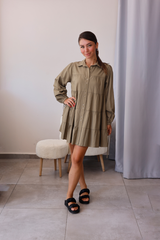Haki Kat Detaylı Gömlek Tunik