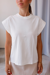 Beyaz Basic Fit Kap Kollu Tişört