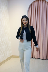 Siyah Peluş Manşet Detaylı Triko Hırka