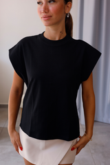 Siyah Basic Fit Kap Kollu Tişört