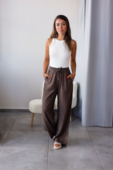 Kahverengi Tensel Kumaş Pantolon