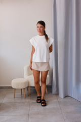 Beyaz Basic Fit Kap Kollu Tişört