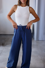 Mavi Tensel Kumaş Pantolon