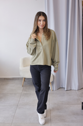 Küf Yeşili Kapüşonlu Oversize Sweatshirt