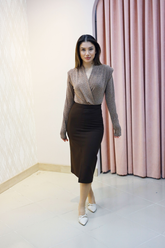 Acı Kahve Önden Yırtmaçlı Kalem Etek