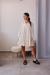 Ekru Kat Detaylı Gömlek Tunik