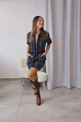 Lacivert Kot Garneli Elbise