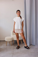 Beyaz Basic Fit Kap Kollu Tişört