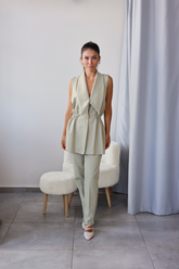 Haki Tokalı Yelek Pantolon Takım