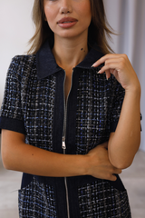 Lacivert Kot Garneli Elbise