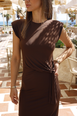 Kahverengi Düğüm Detaylı Elbise