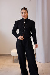 Siyah Düğme Detaylı Vintage Takım