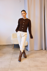 Acı Kahve Düğmeli Triko Hırka