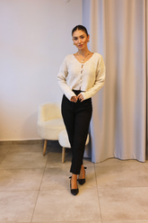 Krem Düğmeli Triko Hırka