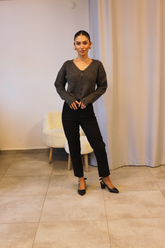 Antrasit Düğmeli Triko Hırka